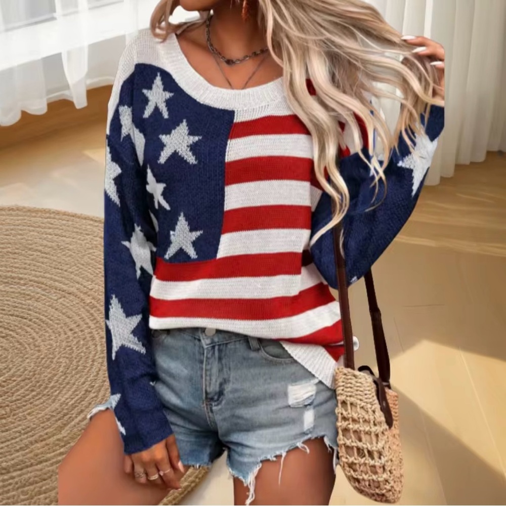 USA American flag Patriotic Stars and Stripes knit Sweater Size small
